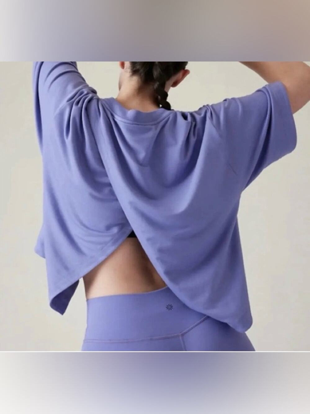 Athleta Bliss Purple Soft Sweatshirt Cross Slit Back Crop Boxy Athletic Large